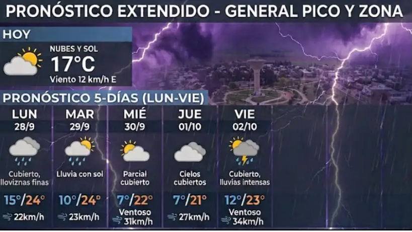 PRONÓSTICO EXTENDIDO PARA GENERAL PICO Y ZONA: Inestabilidad, lluvias y cambio de temperatura-Mira