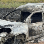 IMPACTANTE: un utilitario esquivó un jabalí en la ruta 35, se despistó y terminó incendiado en la banquina