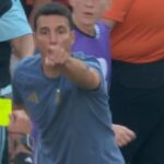 La reacción de Scaloni al recibir una tarjeta amarilla durante la final contra España
